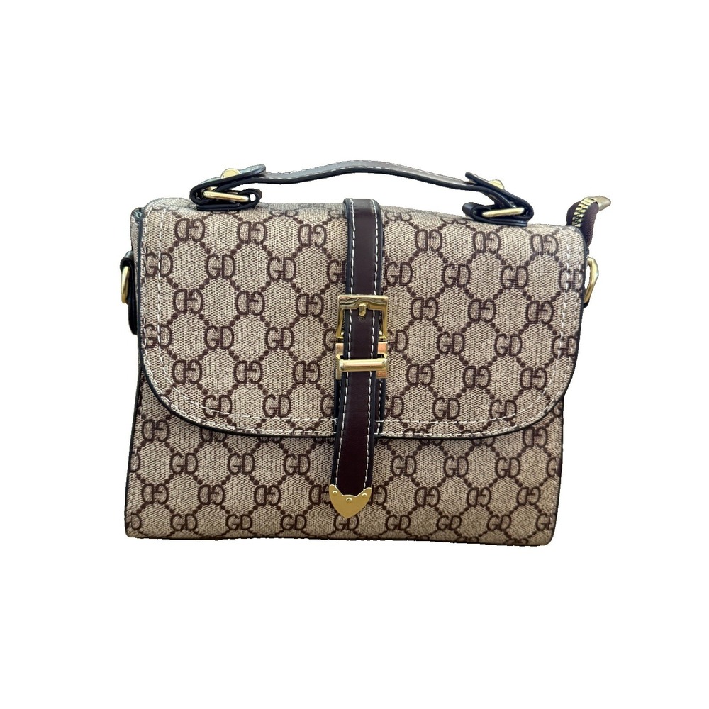 structured faux-leather shoulder bag featuring a geometric "GD" monogram pattern